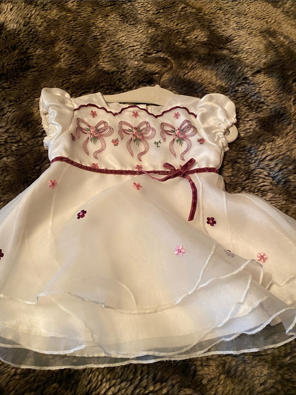George White Girls' Formal Dress with Pink Embroidered Bows